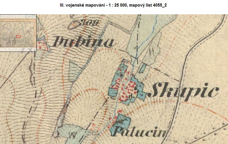 skupice - vojenská mapa r. 1880 detail